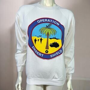 Operation Desert Shield Sweatshirt Medium, Yellowing Stains, Needs Dye or Bleach